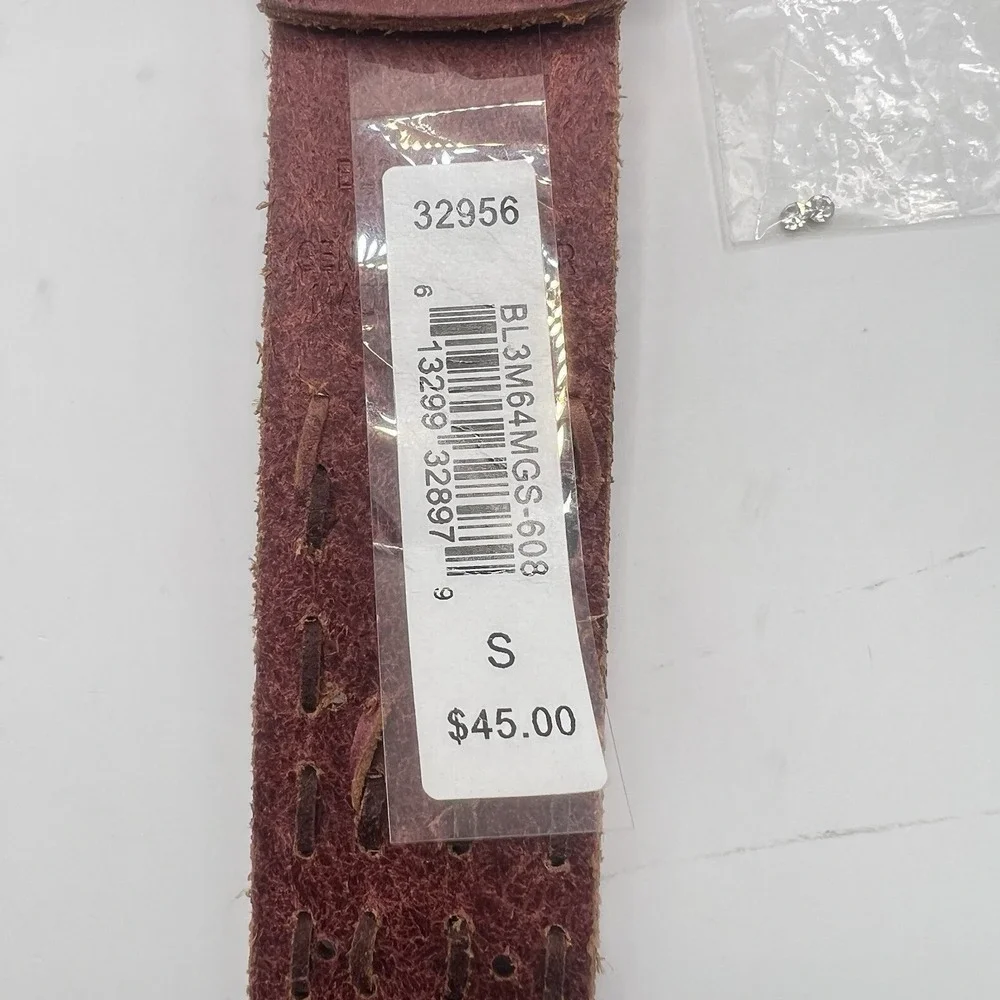 Miss Me Leather Floral Decor Stitching Belt Small Brown Rhinestones Bling Boho‎